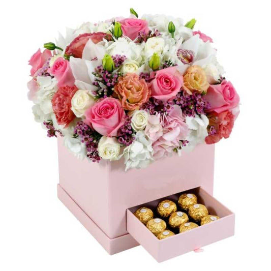I Love You Customized Sweet High Quality Cardboard Fresh Forever Flower Roses Chocolate Bouquet Boxes with Drawer