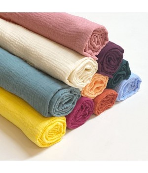 Custom Wholesale Stock Two Layer Organic Baby Swaddle Blanket Crinkle Crepe Plain Dyed Muslin 100 cotton Double Gauze fabric