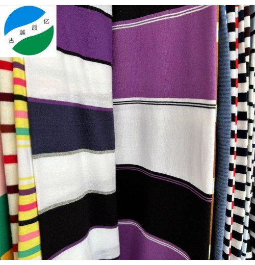 2023 new knit cotton single jersey stripe 100% cotton without spandex stock lot fabric ready goods